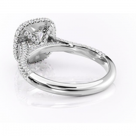 Inel de logodnă Nerina din aur Alb 14kt cu moissanite tăietură pernă – Halo rafinată pentru profil înalt | Personalizează și configurează gratuit online [3]