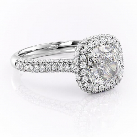 Pernă - Inel de logodnă Nerina din aur Alb 14kt cu moissanite tăietură pernă – Halo rafinată pentru profil înalt | Personalizează și configurează gratuit online