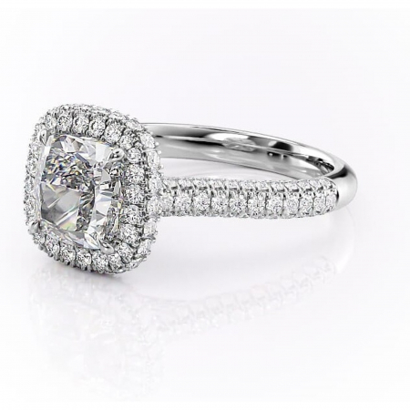 Inel de logodnă Nerina din aur Alb 14kt cu moissanite tăietură pernă – Halo rafinată pentru profil înalt | Personalizează și configurează gratuit online [6]