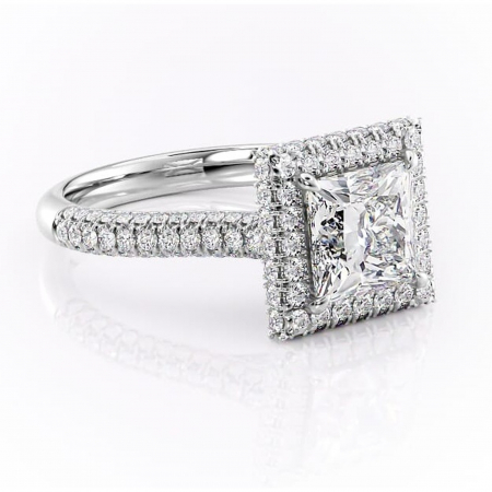 Princess - Inel de logodnă Nerina din aur Alb 14kt cu moissanite tăietură princess – Halo rafinată pentru profil înalt | Personalizează și configurează gratuit online