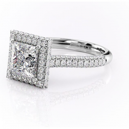 Inel de logodnă Nerina din aur Alb 14kt cu moissanite tăietură princess – Halo rafinată pentru profil înalt | Personalizează și configurează gratuit online [6]