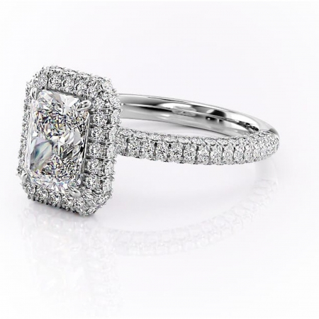 Inel de logodnă Nerina din aur Alb 18kt cu moissanite tăietură radiantă – Halo rafinată pentru profil înalt | Personalizează și configurează gratuit online [6]