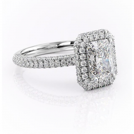 18K - Inel de logodnă Nerina din aur Alb 18kt cu moissanite tăietură radiantă – Halo rafinată pentru profil înalt | Personalizează și configurează gratuit online