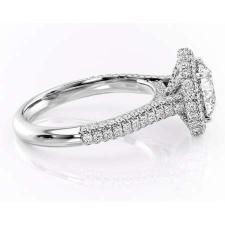 Inel de logodnă Nerina din aur Alb 14kt cu moissanite tăietură rotundă – Halo rafinată pentru profil înalt | Personalizează și configurează gratuit online [1]