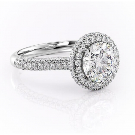 Halo - Inel de logodnă Nerina din aur Alb 14kt cu moissanite tăietură rotundă – Halo rafinată pentru profil înalt | Personalizează și configurează gratuit online