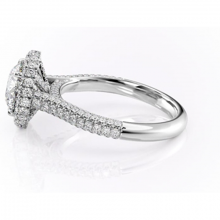 Inel de logodnă Nerina din aur Alb 14kt cu moissanite tăietură rotundă – Halo rafinată pentru profil înalt | Personalizează și configurează gratuit online [5]