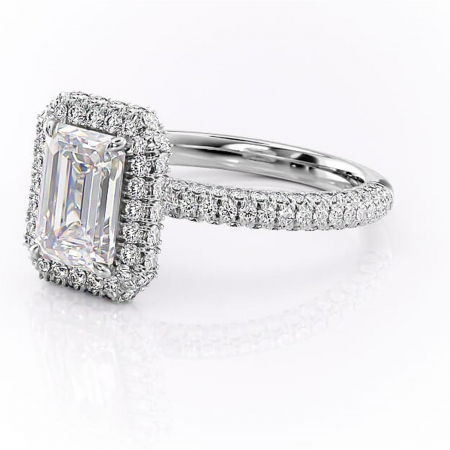 Inel de logodnă Nerina din aur Alb 14kt cu moissanite tăietură smarald – Halo rafinată pentru profil înalt | Personalizează și configurează gratuit online [6]