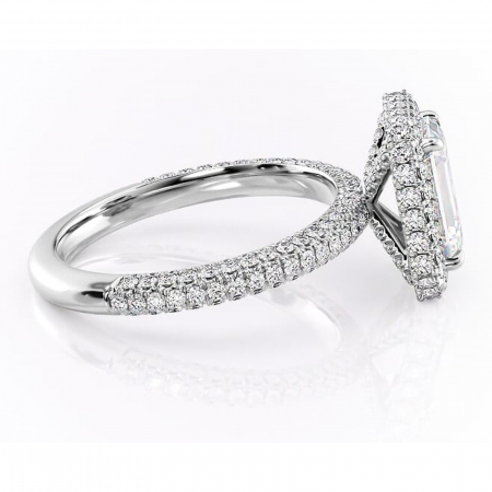 Inel de logodnă Nerina din aur Alb 14kt cu moissanite tăietură smarald – Halo rafinată pentru profil înalt | Personalizează și configurează gratuit online [1]