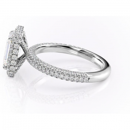 Inel de logodnă Nerina din aur Alb 14kt cu moissanite tăietură smarald – Halo rafinată pentru profil înalt | Personalizează și configurează gratuit online [5]