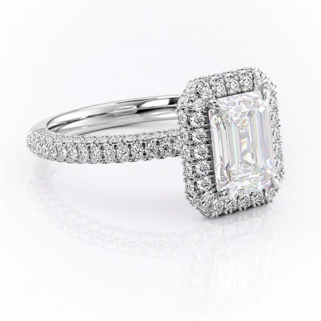 Smarald - Inel de logodnă Nerina din aur Alb 14kt cu moissanite tăietură smarald – Halo rafinată pentru profil înalt | Personalizează și configurează gratuit online