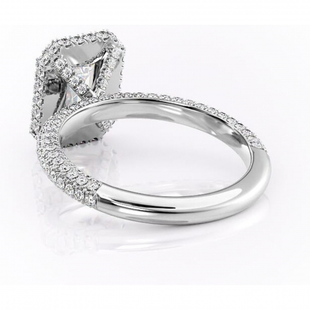 Inel de logodnă Nerina din aur Alb 14kt cu moissanite tăietură smarald – Halo rafinată pentru profil înalt | Personalizează și configurează gratuit online [3]