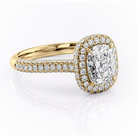 Aur galben - Inel de logodnă Nerina din aur Galben 14kt cu moissanite tăietură pernă – Halo rafinată pentru profil înalt | Personalizează și configurează gratuit online