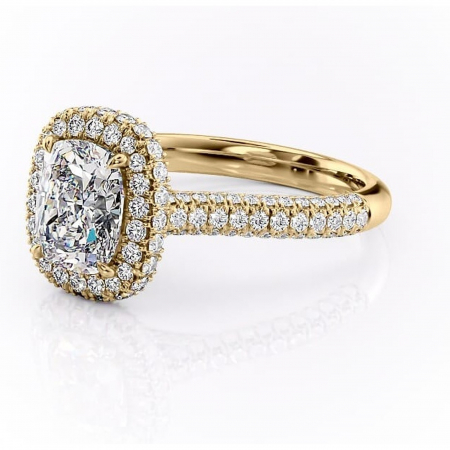 Inel de logodnă Nerina din aur Galben 14kt cu moissanite tăietură pernă – Halo rafinată pentru profil înalt | Personalizează și configurează gratuit online [6]