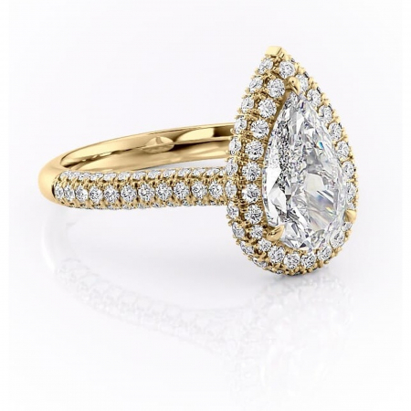 Aur galben - Inel de logodnă Nerina din aur Galben 18kt cu moissanite tăietură pară – Halo rafinată pentru profil înalt | Personalizează și configurează gratuit online