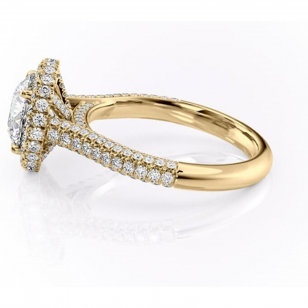 Inel de logodnă Nerina din aur Galben 14kt cu moissanite tăietură rotundă – Halo rafinată pentru profil înalt | Personalizează și configurează gratuit online [5]