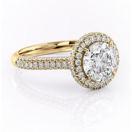 Aur galben - Inel de logodnă Nerina din aur Galben 14kt cu moissanite tăietură rotundă – Halo rafinată pentru profil înalt | Personalizează și configurează gratuit online