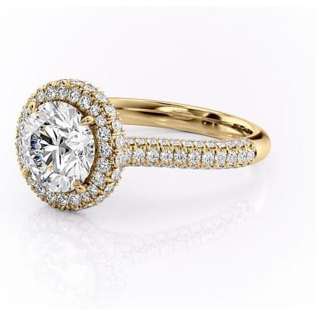 Inel de logodnă Nerina din aur Galben 14kt cu moissanite tăietură rotundă – Halo rafinată pentru profil înalt | Personalizează și configurează gratuit online [6]