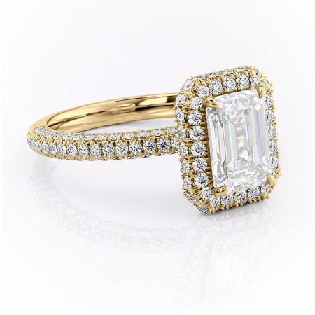 Aur galben - Inel de logodnă Nerina din aur Galben 18kt cu moissanite tăietură smarald – Halo rafinată pentru profil înalt | Personalizează și configurează gratuit online