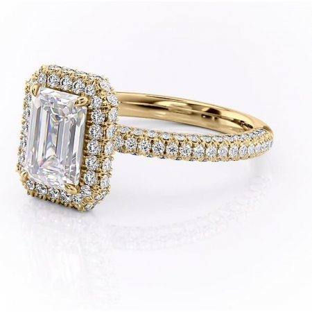 Inel de logodnă Nerina din aur Galben 18kt cu moissanite tăietură smarald – Halo rafinată pentru profil înalt | Personalizează și configurează gratuit online [6]