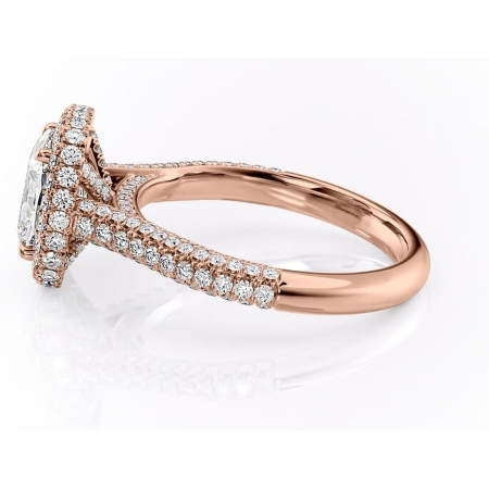 Inel de logodnă Nerina din aur Rose 14kt cu moissanite tăietură pernă – Halo rafinată pentru profil înalt | Personalizează și configurează gratuit online [5]
