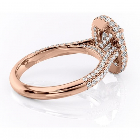 Inel de logodnă Nerina din aur Rose 14kt cu moissanite tăietură ovală – Halo rafinată pentru profil înalt | Personalizează și configurează gratuit online [2]