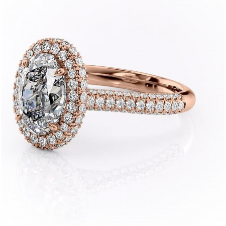 Inel de logodnă Nerina din aur Rose 14kt cu moissanite tăietură ovală – Halo rafinată pentru profil înalt | Personalizează și configurează gratuit online [6]