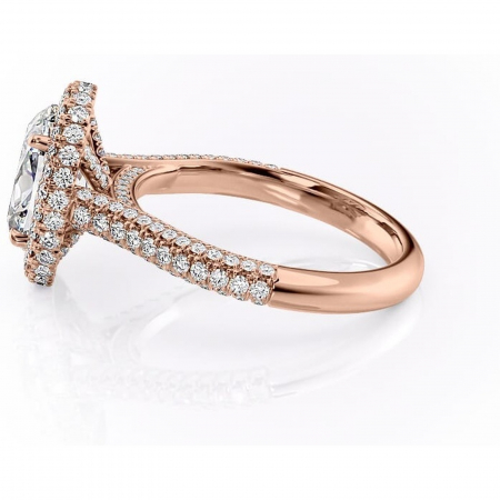 Inel de logodnă Nerina din aur Rose 14kt cu moissanite tăietură ovală – Halo rafinată pentru profil înalt | Personalizează și configurează gratuit online [5]