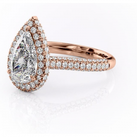 Inel de logodnă Nerina din aur Rose 18kt cu moissanite tăietură pară – Halo rafinată pentru profil înalt | Personalizează și configurează gratuit online [6]