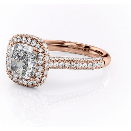 Inel de logodnă Nerina din aur Rose 18kt cu moissanite tăietură pernă – Halo rafinată pentru profil înalt | Personalizează și configurează gratuit online [6]