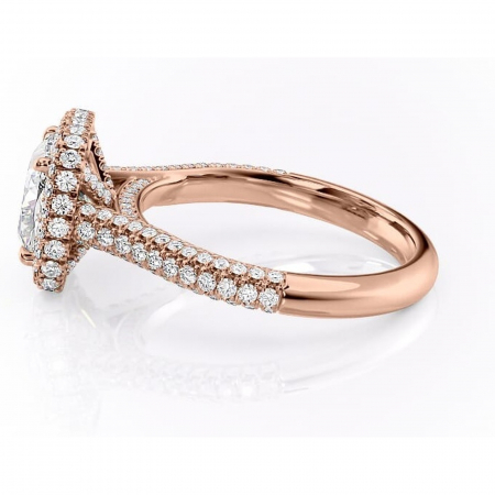 Inel de logodnă Nerina din aur Rose 18kt cu moissanite tăietură pernă – Halo rafinată pentru profil înalt | Personalizează și configurează gratuit online [5]