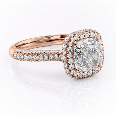 Pernă - Inel de logodnă Nerina din aur Rose 18kt cu moissanite tăietură pernă – Halo rafinată pentru profil înalt | Personalizează și configurează gratuit online