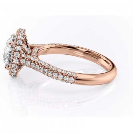 Inel de logodnă Nerina din aur Rose 14kt cu moissanite tăietură rotundă – Halo rafinată pentru profil înalt | Personalizează și configurează gratuit online [5]