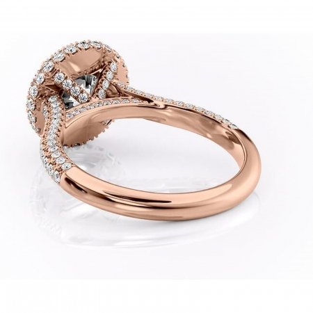 Inel de logodnă Nerina din aur Rose 14kt cu moissanite tăietură rotundă – Halo rafinată pentru profil înalt | Personalizează și configurează gratuit online [3]