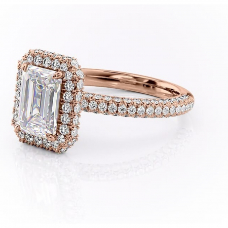 Inel de logodnă Nerina din aur Rose 14kt cu moissanite tăietură smarald – Halo rafinată pentru profil înalt | Personalizează și configurează gratuit online [6]