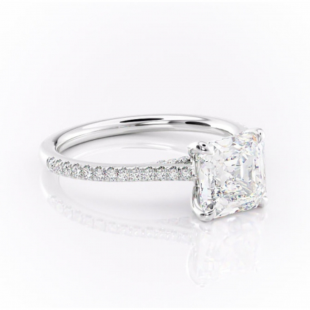 Asscher - Inel de logodnă Noa din aur Alb 14kt cu moissanite tăietură asscher – Montură pavé rafinată pentru profil înalt | Personalizează și configurează gratuit online