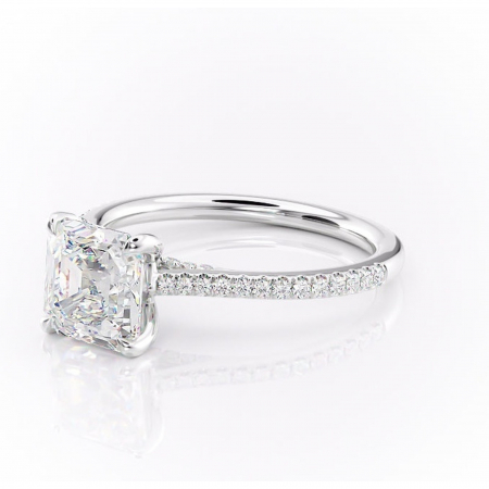 Inel de logodnă Noa din aur Alb 14kt cu moissanite tăietură asscher – Montură pavé rafinată pentru profil înalt | Personalizează și configurează gratuit online [6]