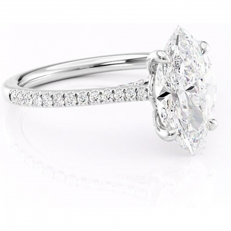 Marquise - Inel de logodnă Noa din aur Alb 14kt cu moissanite tăietură marquise – Montură pavé rafinată pentru profil înalt | Personalizează și configurează gratuit online