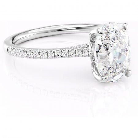 18K - Inel de logodnă Noa din aur Alb 18kt cu moissanite tăietură ovală – Montură pavé rafinată pentru profil înalt | Personalizează și configurează gratuit online