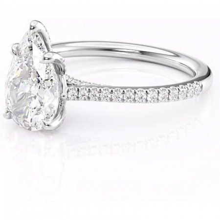 Inel de logodnă Noa din aur Alb 14kt cu moissanite tăietură pară – Montură pavé rafinată pentru profil înalt | Personalizează și configurează gratuit online [6]