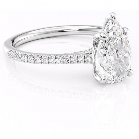 Pară - Inel de logodnă Noa din aur Alb 14kt cu moissanite tăietură pară – Montură pavé rafinată pentru profil înalt | Personalizează și configurează gratuit online