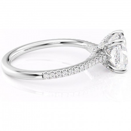 Inel de logodnă Noa din aur Alb 14kt cu moissanite tăietură pernă – Montură pavé rafinată pentru profil înalt | Personalizează și configurează gratuit online [1]
