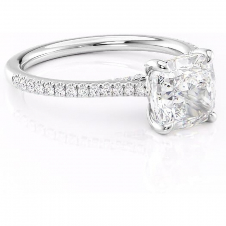 Pernă - Inel de logodnă Noa din aur Alb 14kt cu moissanite tăietură pernă – Montură pavé rafinată pentru profil înalt | Personalizează și configurează gratuit online