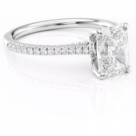 Radiantă - Inel de logodnă Noa din aur Alb 14kt cu moissanite tăietură radiantă – Montură pavé rafinată pentru profil înalt | Personalizează și configurează gratuit online