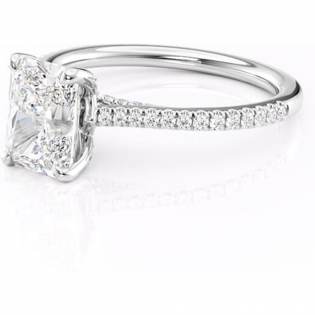 Inel de logodnă Noa din aur Alb 14kt cu moissanite tăietură radiantă – Montură pavé rafinată pentru profil înalt | Personalizează și configurează gratuit online [6]