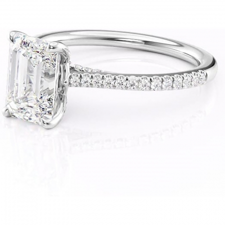 Inel de logodnă Noa din aur Alb 14kt cu moissanite tăietură smarald – Montură pavé rafinată pentru profil înalt | Personalizează și configurează gratuit online [6]