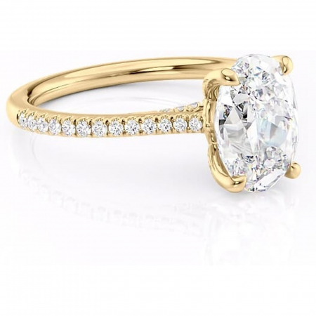 Aur galben - Inel de logodnă Noa din aur Galben 18kt cu moissanite tăietură ovală – Montură pavé rafinată pentru profil înalt | Personalizează și configurează gratuit online