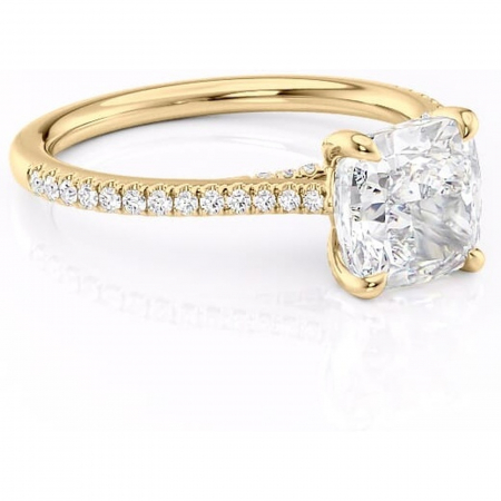 18K - Inel de logodnă Noa din aur Galben 18kt cu moissanite tăietură pernă – Montură pavé rafinată pentru profil înalt | Personalizează și configurează gratuit online