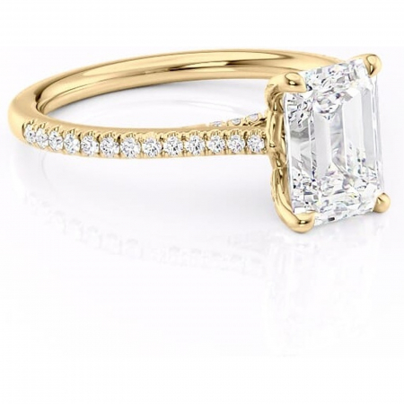 Aur galben - Inel de logodnă Noa din aur Galben 18kt cu moissanite tăietură smarald – Montură pavé rafinată pentru profil înalt | Personalizează și configurează gratuit online