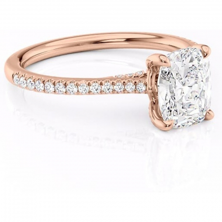 18K - Inel de logodnă Noa din aur Rose 14kt cu moissanite tăietură asscher – Montură pavé rafinată pentru profil înalt | Personalizează și configurează gratuit online