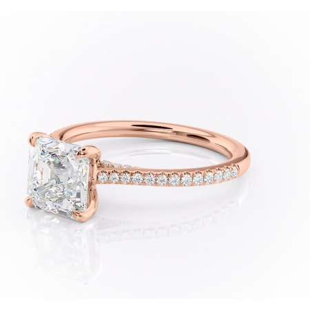 Inel de logodnă Noa din aur Rose 18kt cu moissanite tăietură asscher – Montură pavé rafinată pentru profil înalt | Personalizează și configurează gratuit online [6]